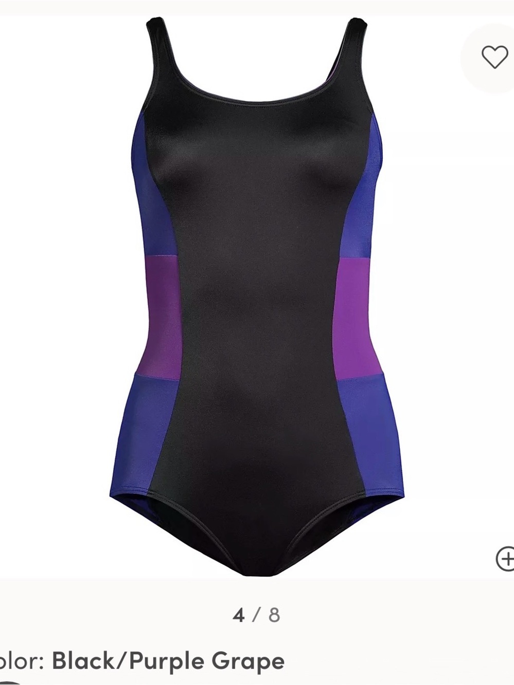 Lands' End Black One-Piece Swimsuit with Purple and Blue Panels